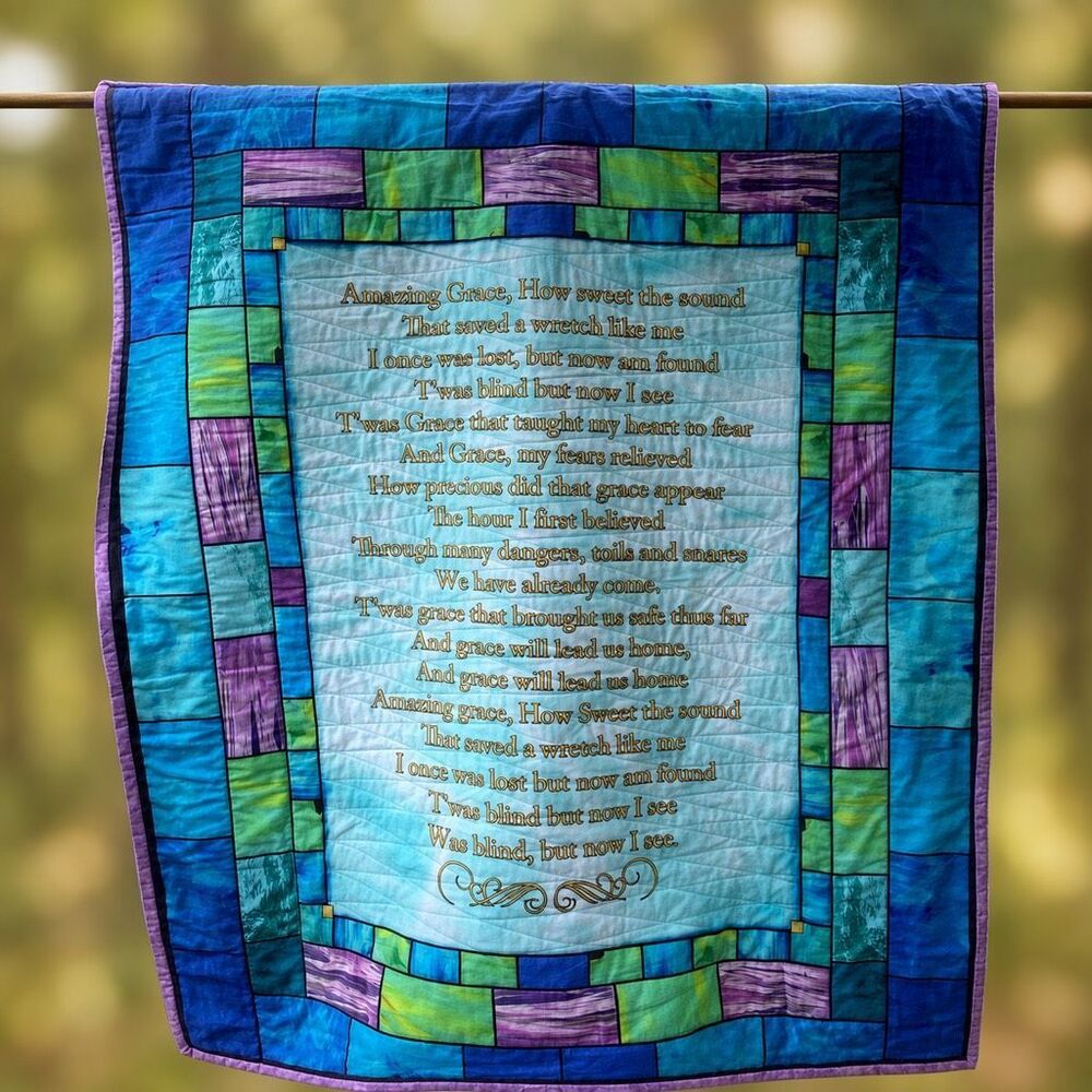 Handmade Amazing Grace Quilt Wall Hanging Blue Purple Christian Decor 2022